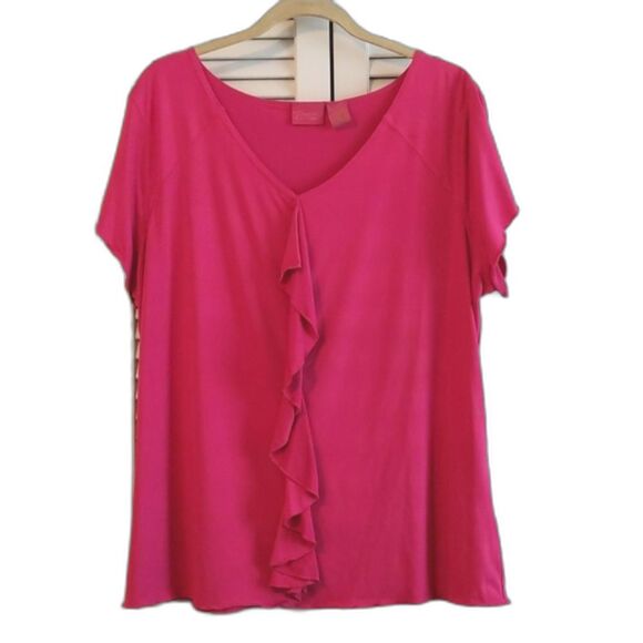 Thalia Sodi Bright Pink Ruffle Stretch Top Women's 1X - Picture 1 of 4
